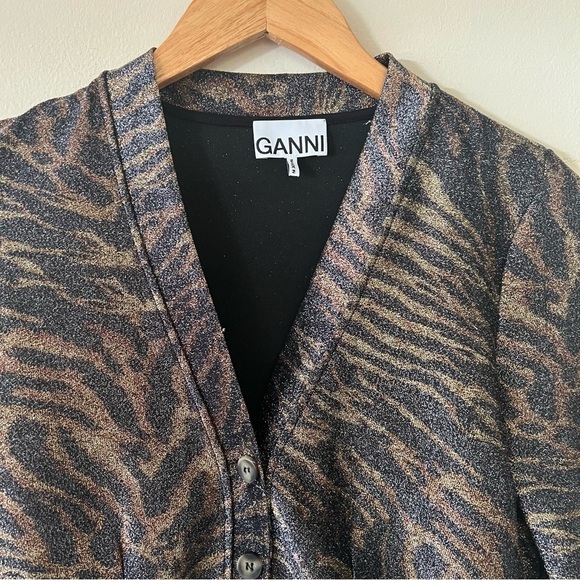 GANNI Tiger-Print Lurex Cardigan - Picture 4 of 8